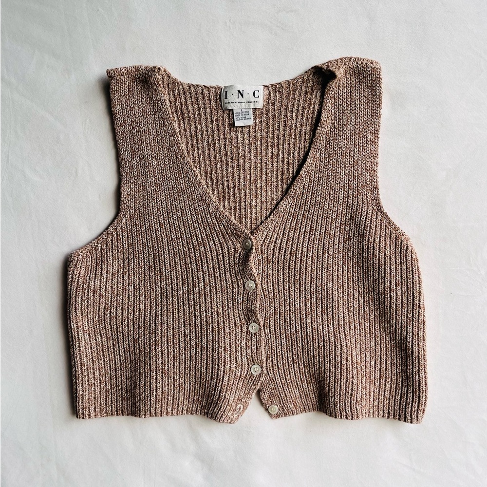 INC International Concepts Marled Button Front Sweater Vest - Heathered Taupe